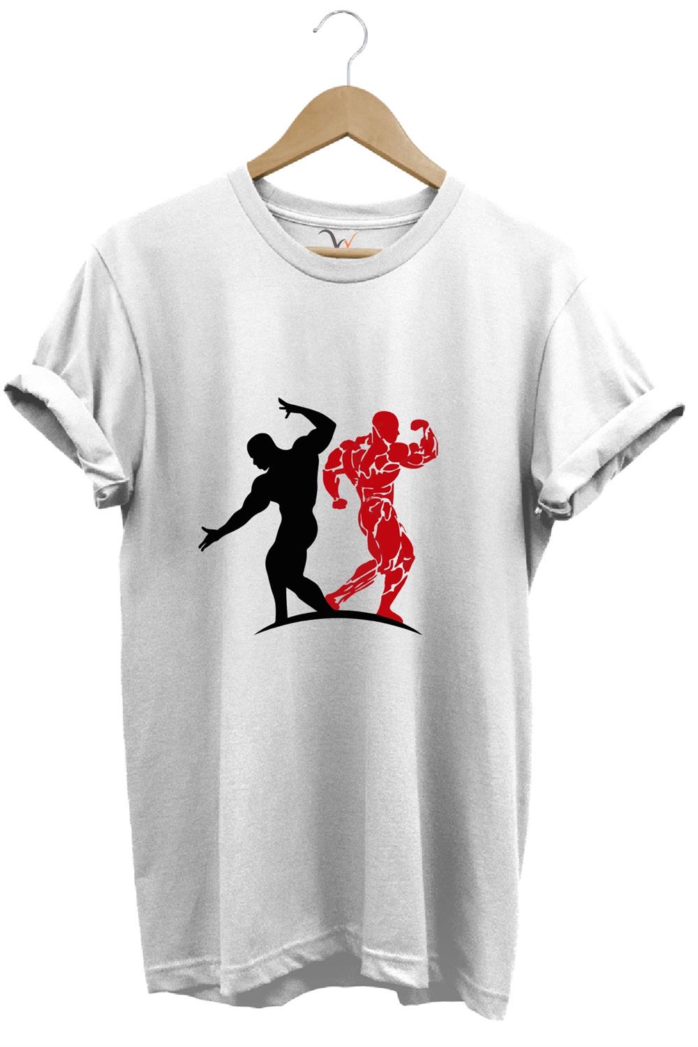 Sporcu Fitness Baskılı Gym Regular Fit %100 Pamuk Bisiklet Yaka Premium T-Shirt - Beyaz