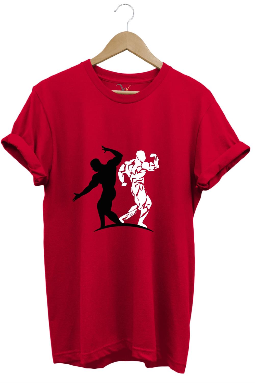 Sporcu Fitness Baskılı Gym Regular Fit %100 Pamuk Bisiklet Yaka Premium T-Shirt - Kırmızı