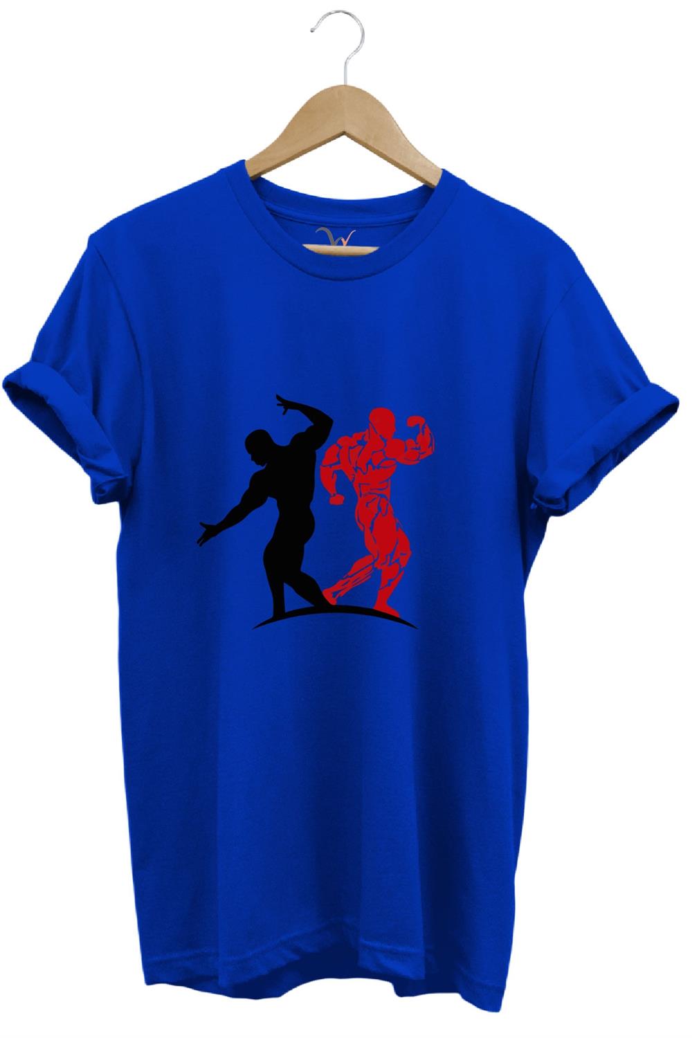 Sporcu Fitness Baskılı Gym Regular Fit %100 Pamuk Bisiklet Yaka Premium T-Shirt - Mavi