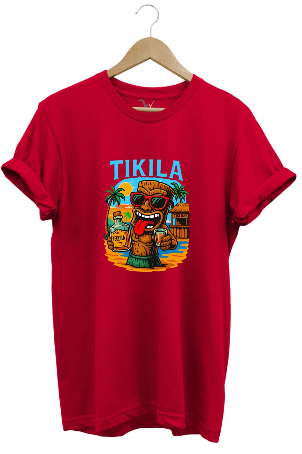 Summer Yazlık Tekila Yazı Baskılı %100 Pamuk Regular Fit Premium T-Shirt - Kırmızı