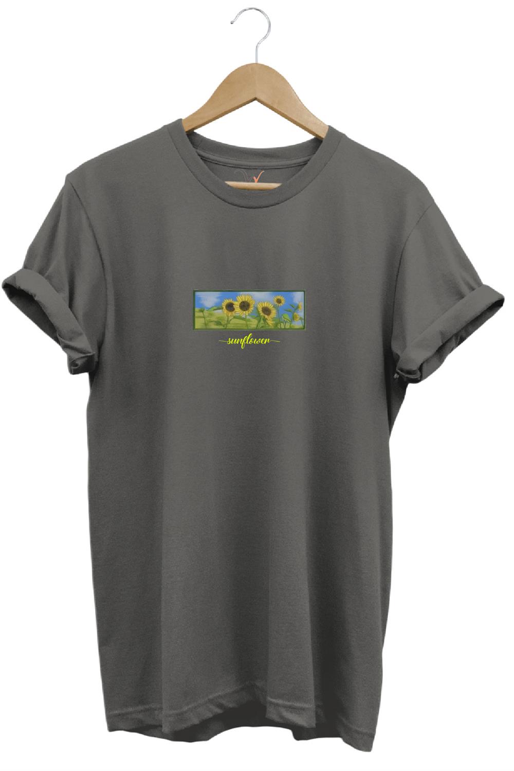 Sunflower Ayçiçeği Minimal Doğa Baskılı Regular Fit %100 Pamuk T-Shirt - Antrasit