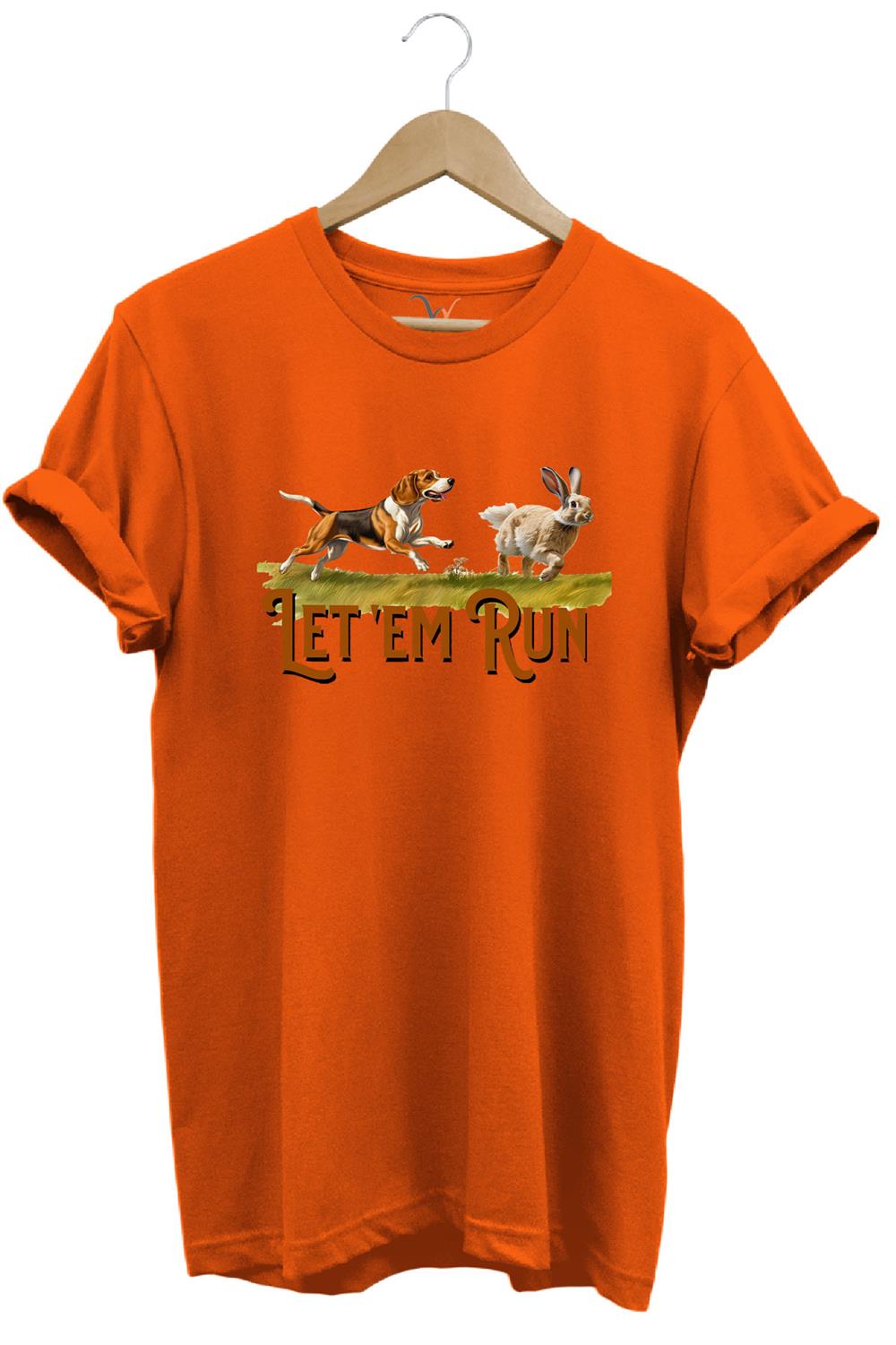Tavşan Avı Ve Avcı Köpeği Baskılı %100 Pamuk Regular Fit Bisiklet Yaka T-Shirt - Turuncu