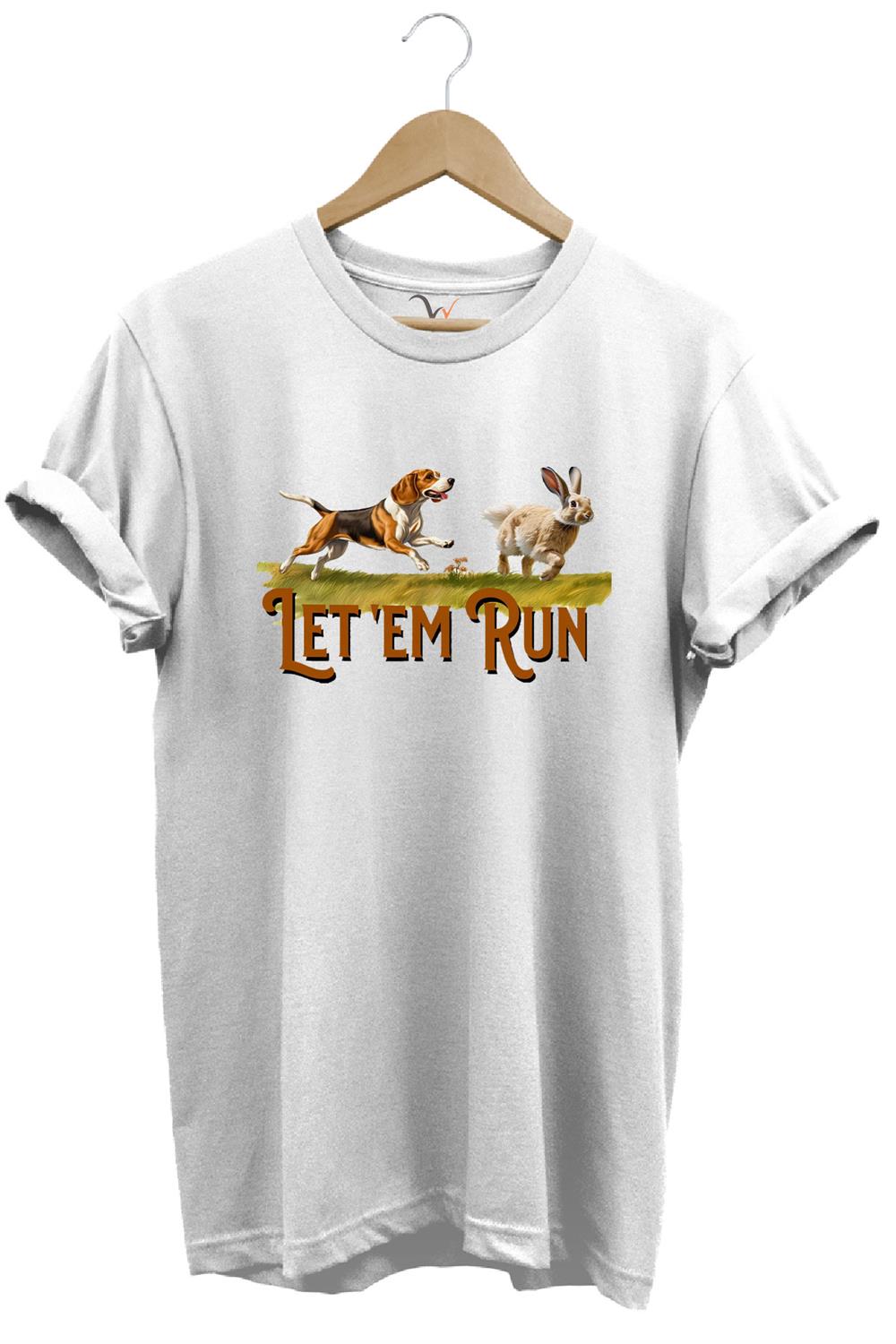 Tavşan Avı Ve Avcı Köpeği Baskılı %100 Pamuk Regular Fit Bisiklet Yaka T-Shirt - Beyaz