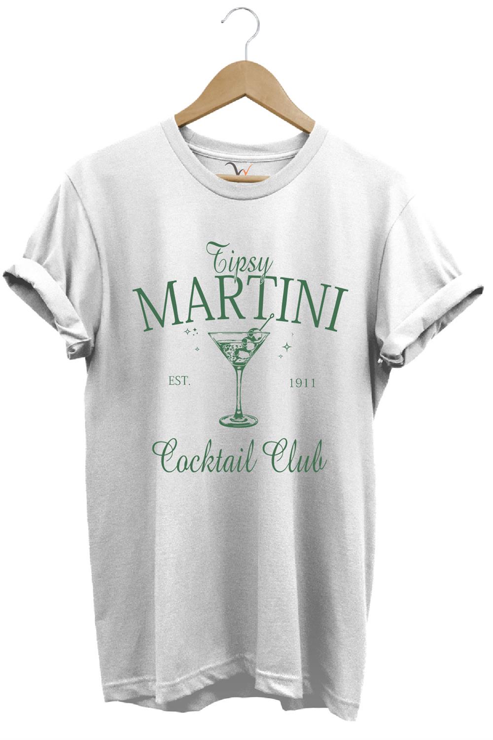 Tipsy Martini Cocktail Club Tasarım Baskılı Old Money Y2K %100 Pamuk Regular Fit Premium T-Shirt - Beyaz