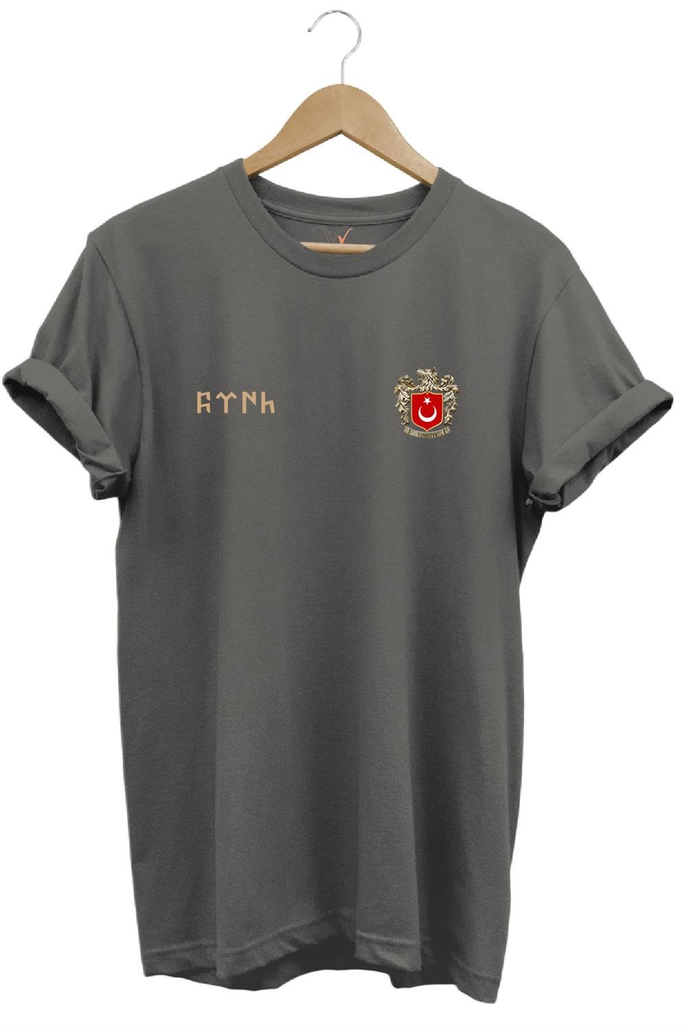 Türk Bozkurt Baskılı Bozkurt Sembolü Türkiye Ve Türk Bayrağı Kurt Regular Fit %100 Pamuk T-Shirt - Antrasit