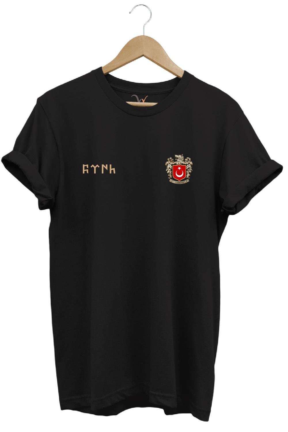 Türk Bozkurt Baskılı Bozkurt Sembolü Türkiye Ve Türk Bayrağı Kurt Regular Fit %100 Pamuk T-Shirt - Siyah