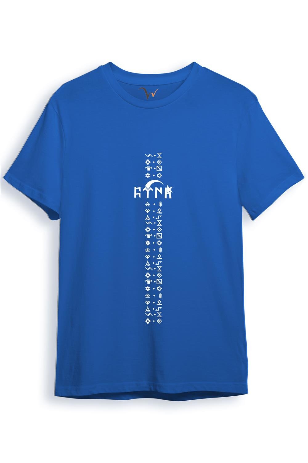 Türkiye Türk Yazısı Ve Göktürk Alfabesi Sembolleri Ay Yıldız Ve Hilal Baskılı Regular Fit T-Shirt - Mavi