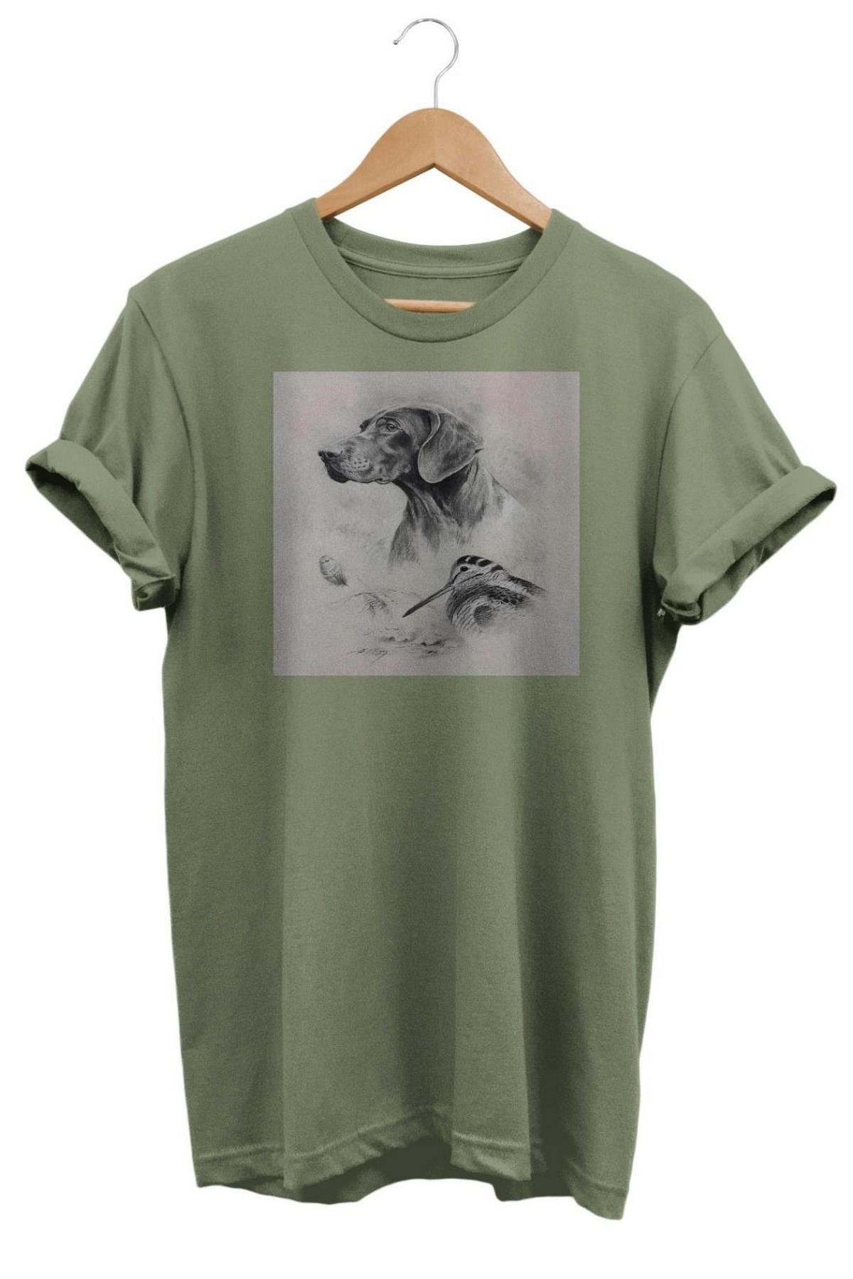 Widi Av Köpeği ve Çulluk Baskılı T-Shirt Haki