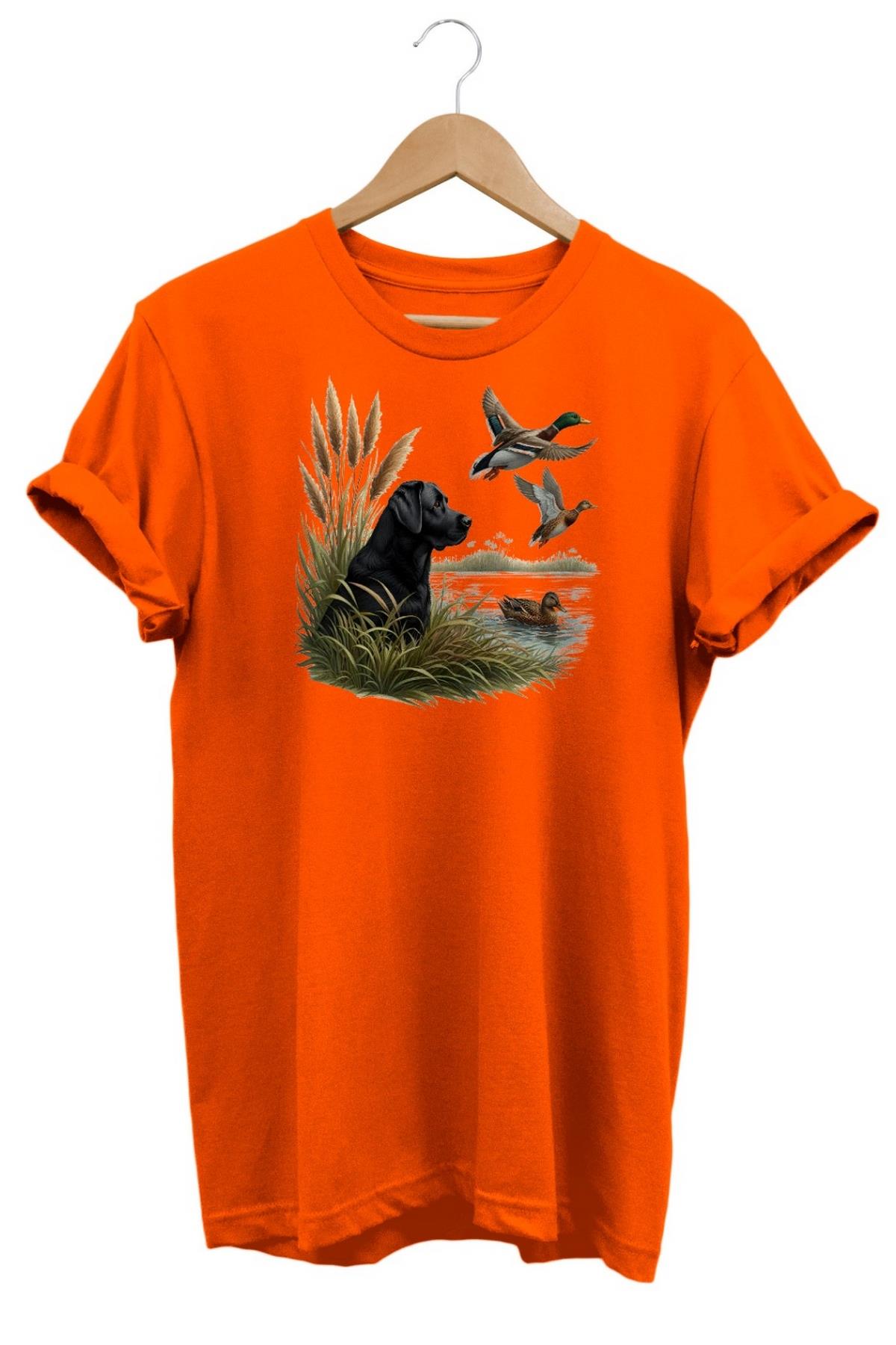 Widi Black Labrador Duck Hunt Baskılı T-Shirt Turuncu