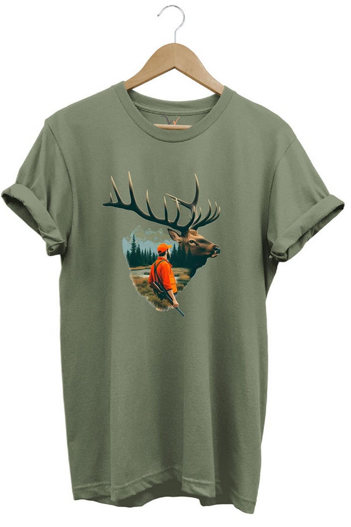 Widi Deer Hunting Baskılı T-Shirt Haki