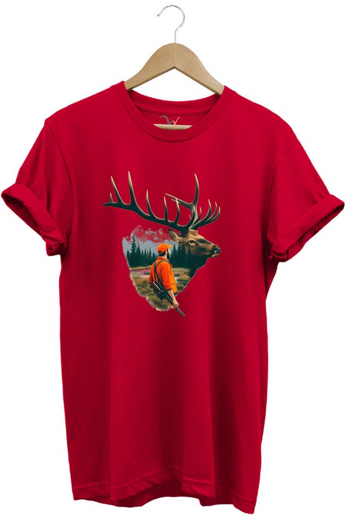 Widi Deer Hunting Baskılı T-Shirt Kırmızı