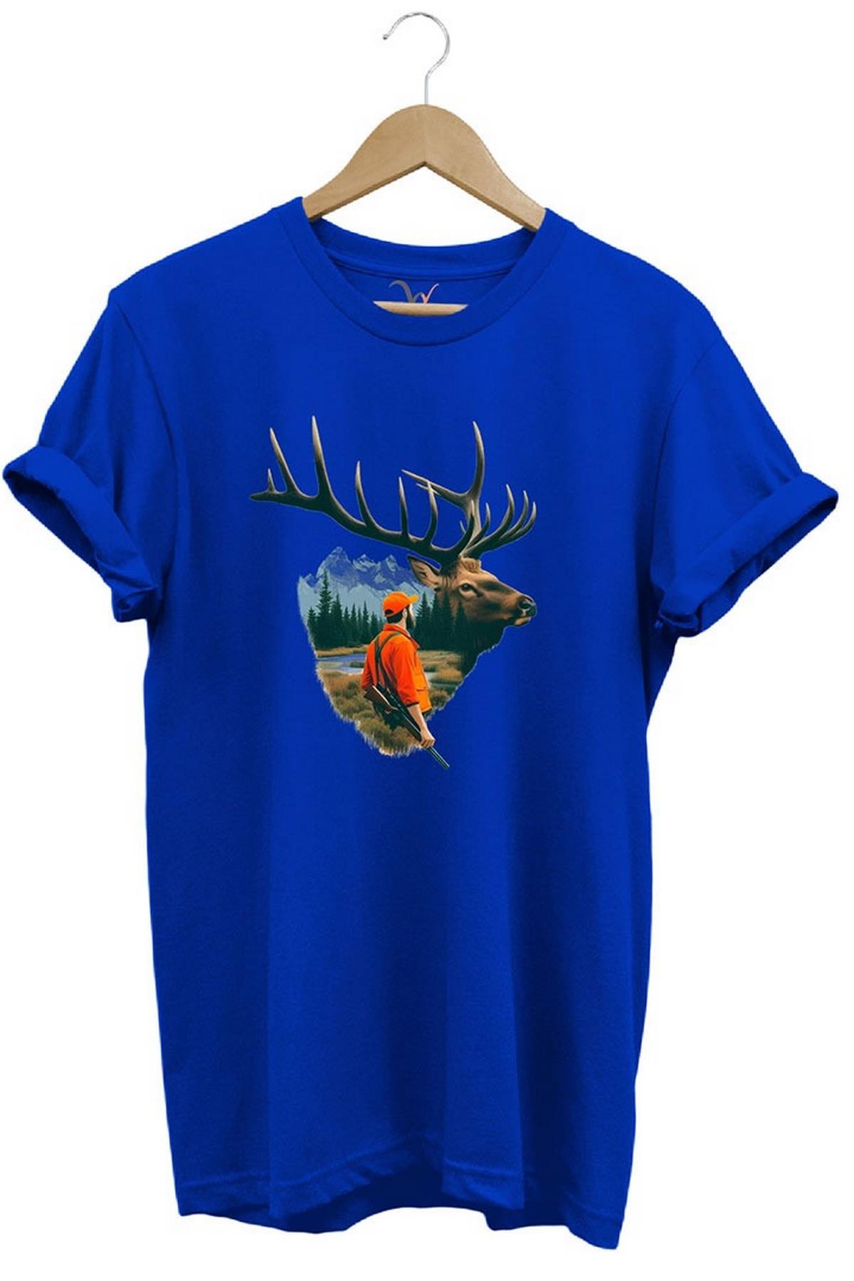 Widi Deer Hunting Baskılı T-Shirt Mavi