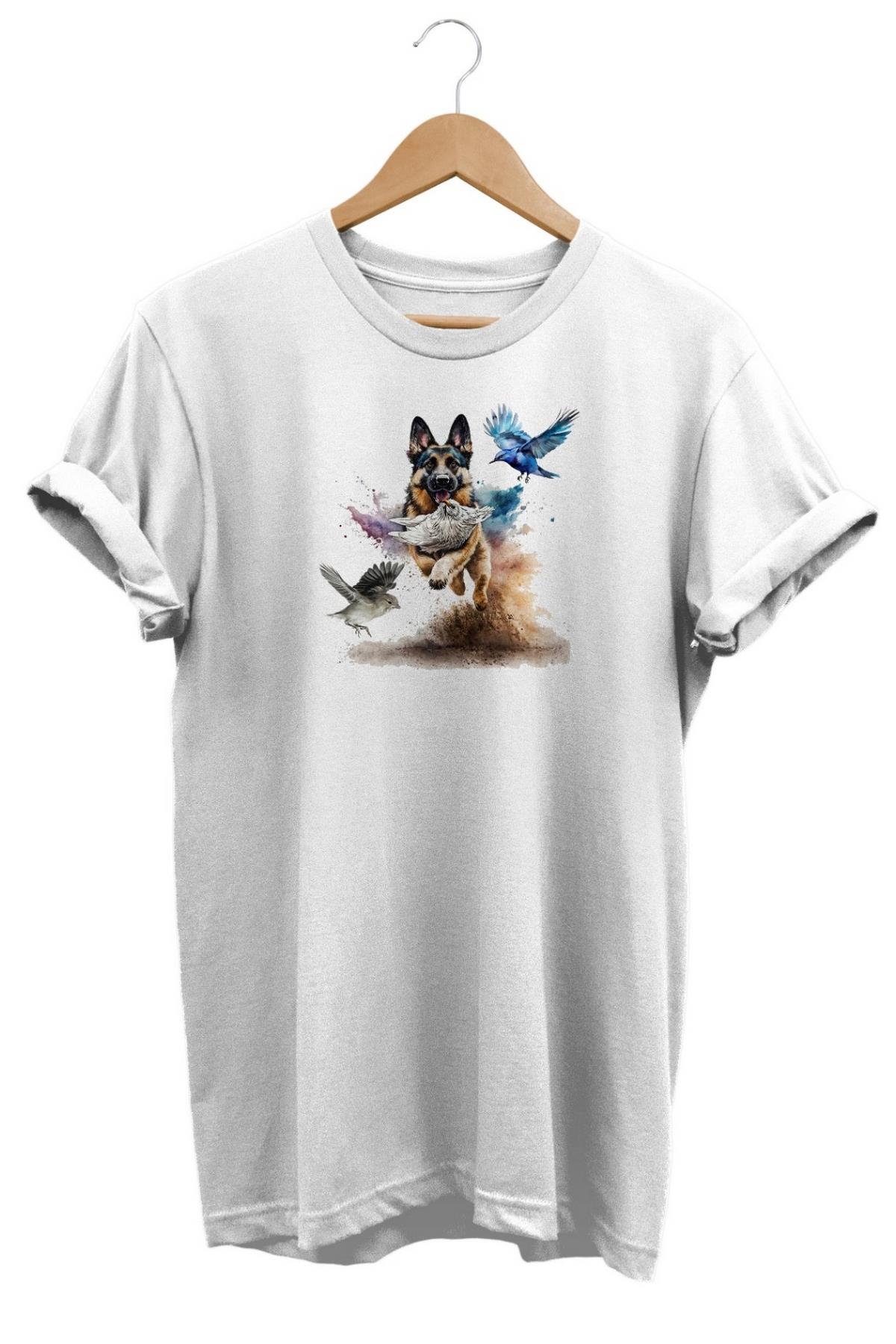 Widi German Shepherd Baskılı T-Shirt Beyaz