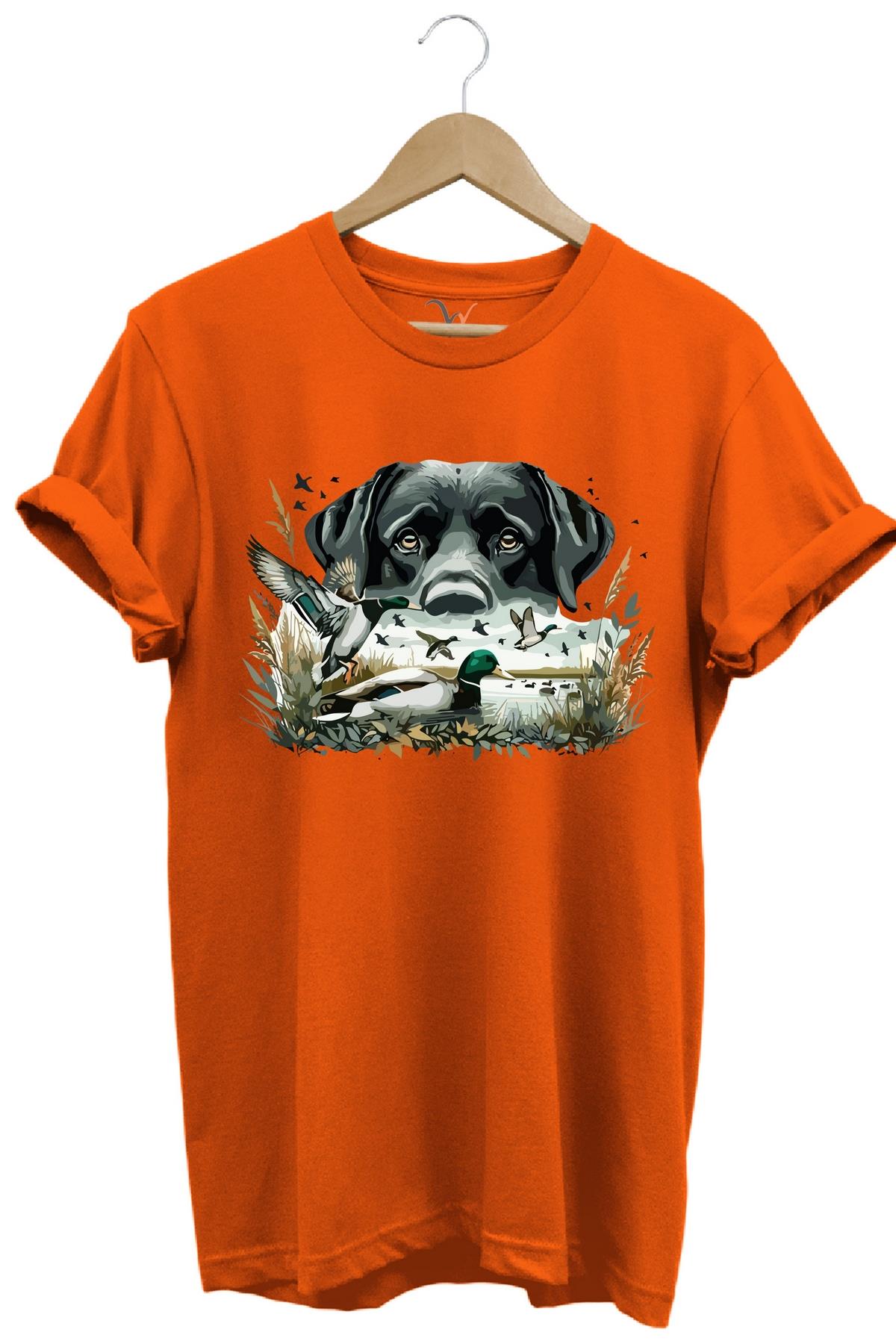 Widi Labrador Av Köpeği Ördek Avı Baskılı T-Shirt Turuncu