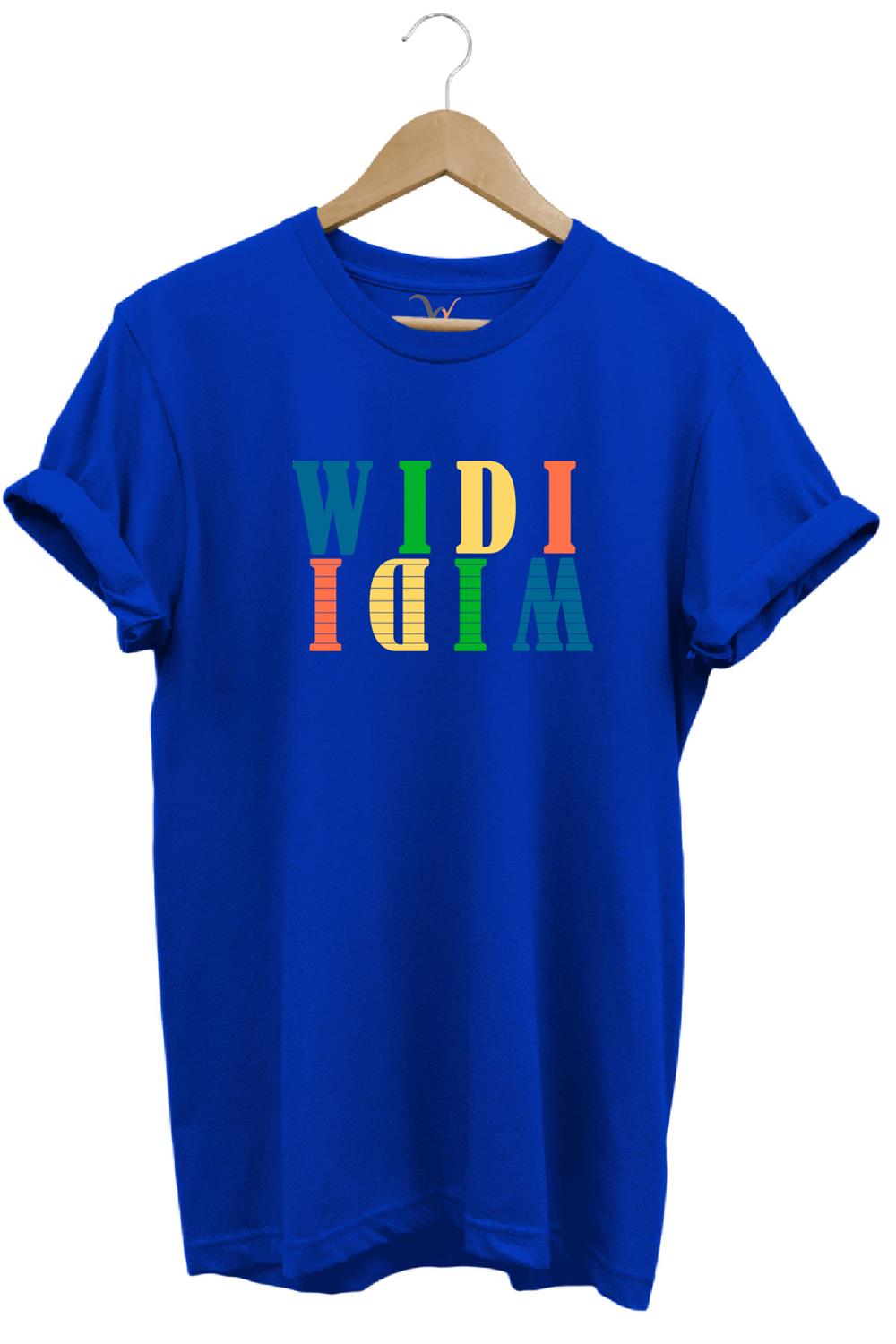 Widi Logo Aynalanmış Tasarım Baskılı %100 Pamuk Regular Fit T-Shirt - Mavi