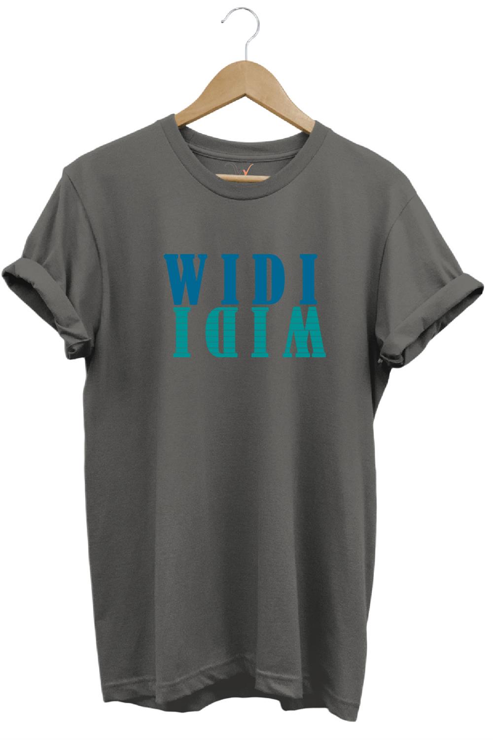 Widi Logo Aynalanmış Tasarım Baskılı %100 Pamuk Regular Fit T-Shirt - Antrasit