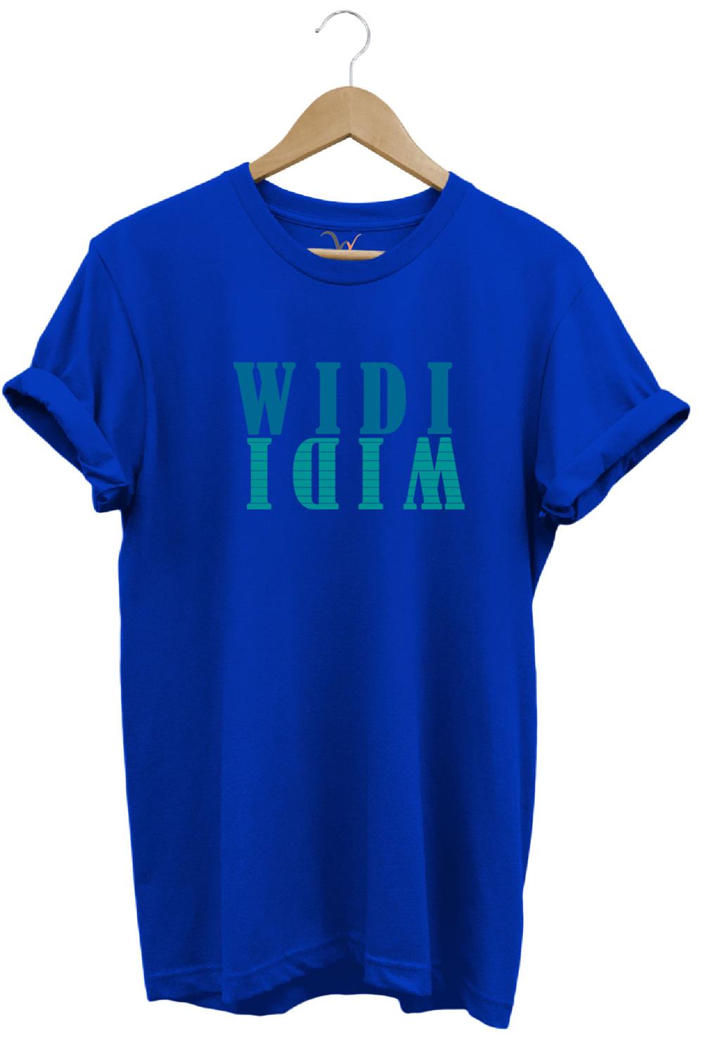 Widi Logo Aynalanmış Tasarım Baskılı %100 Pamuk Regular Fit T-Shirt - Mavi