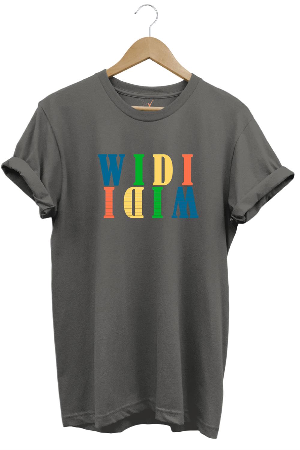 Widi Logo Aynalanmış Tasarım Baskılı %100 Pamuk Regular Fit T-Shirt - Antrasit