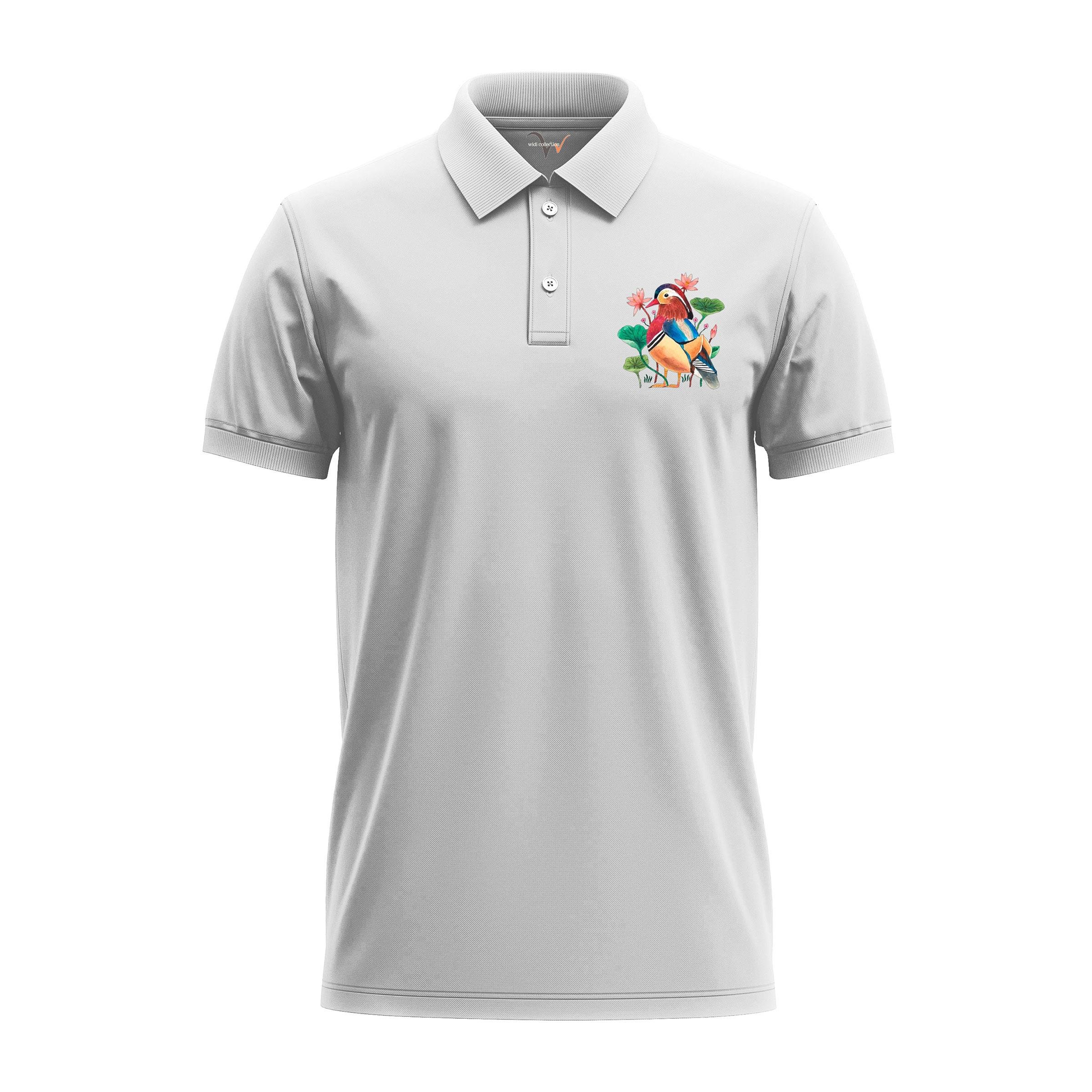 Widi Mardin Ördeği Desenli Polo Yaka T-Shirt Beyaz