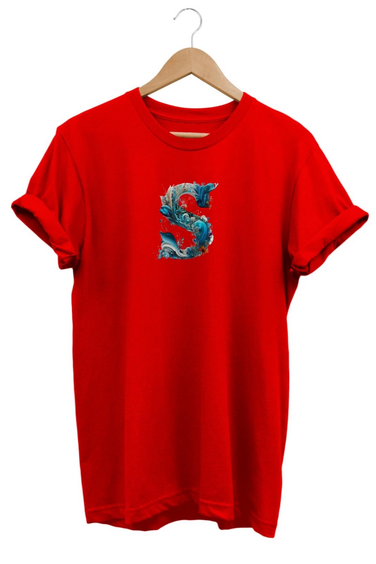 Widi S Harf Baskılı T-Shirt Kırmızı