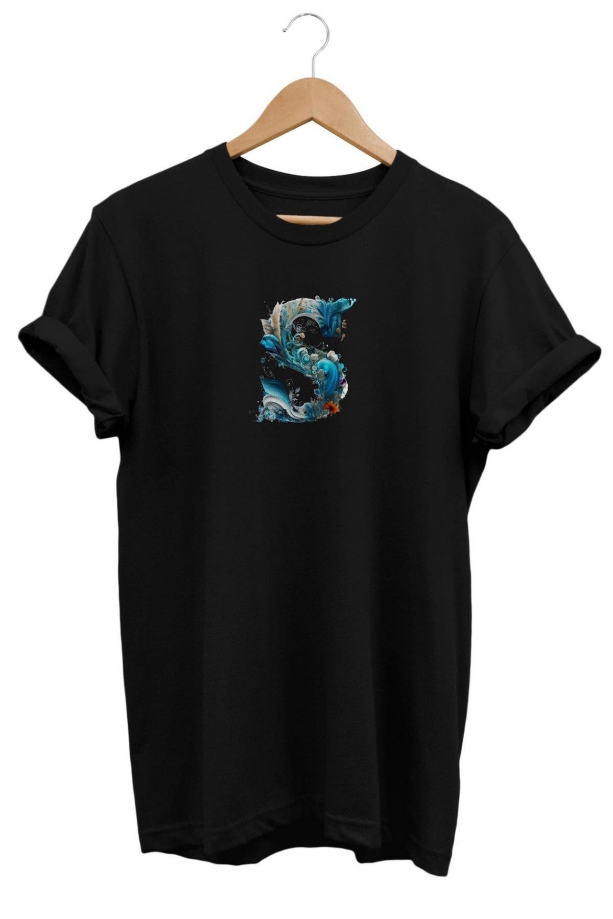 Widi S Harf Baskılı T-Shirt Siyah