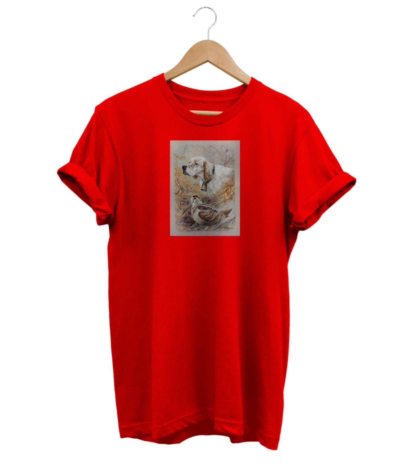 Widi Setter and Quail Baskılı T-Shirt Kırmızı