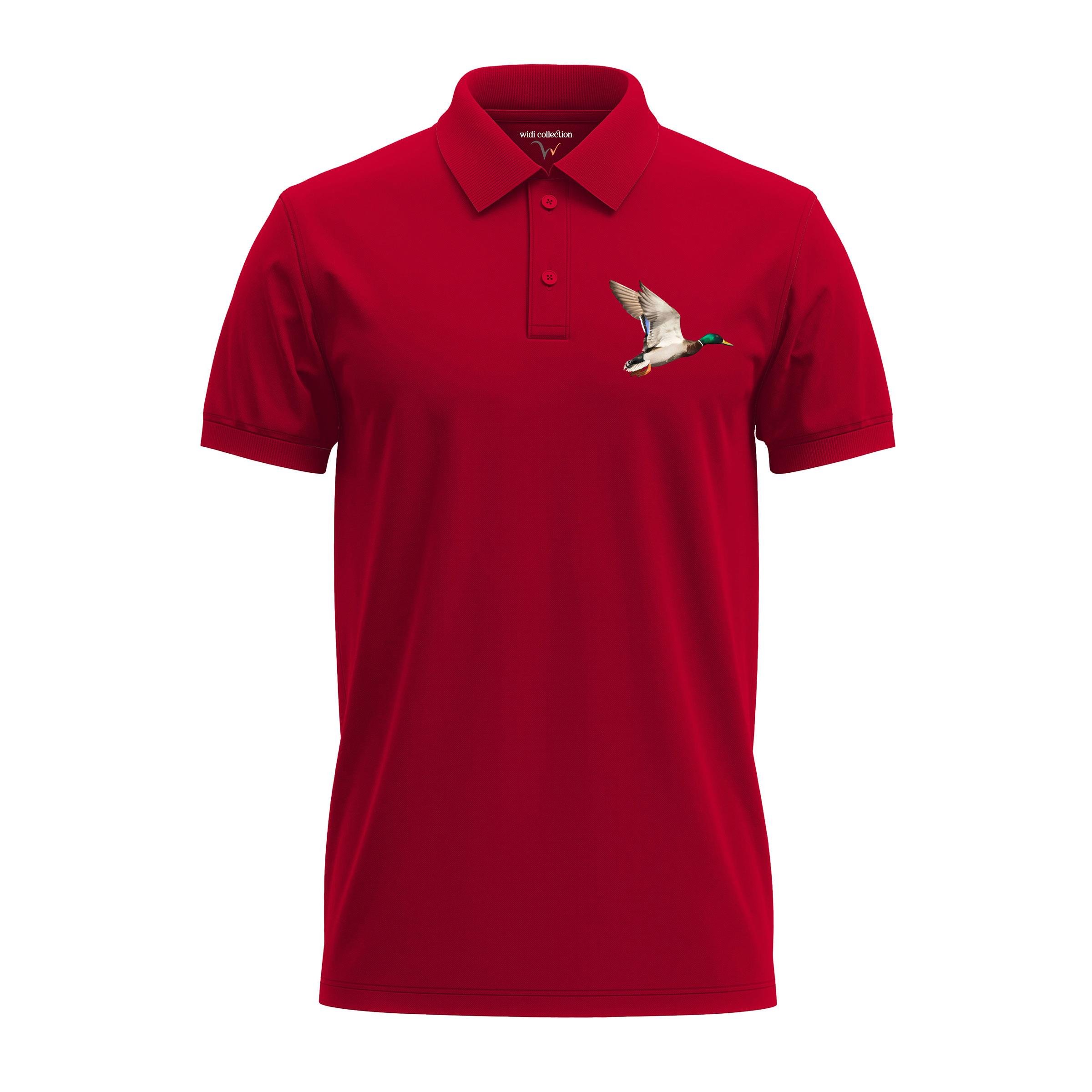 Widi Yeşilbaş Ördek Desenli Polo Yaka T-Shirt Kırmızı