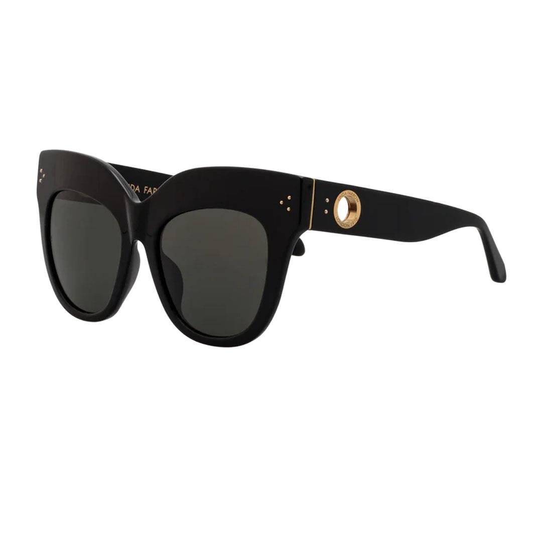 LINDA FARROW DUNAWAY SUN Black/Yellow Gold - Grey Lens