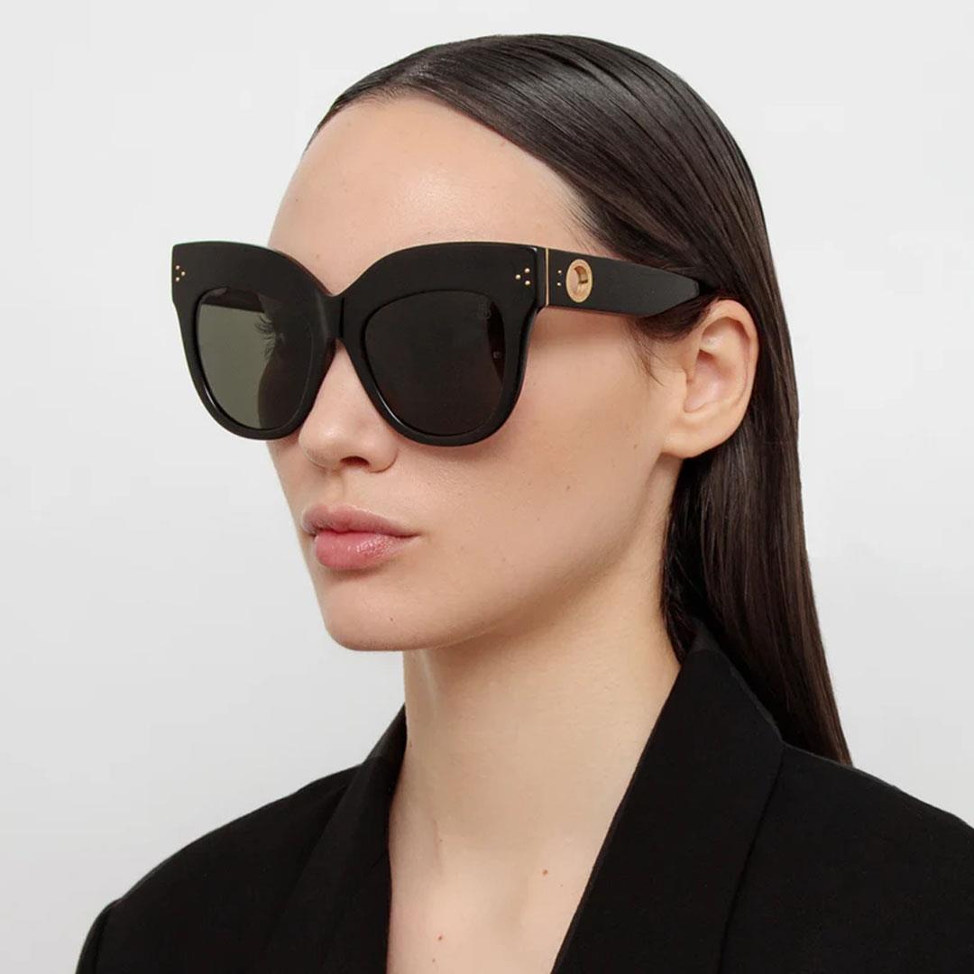 LINDA FARROW DUNAWAY SUN Black/Yellow Gold - Grey Lens