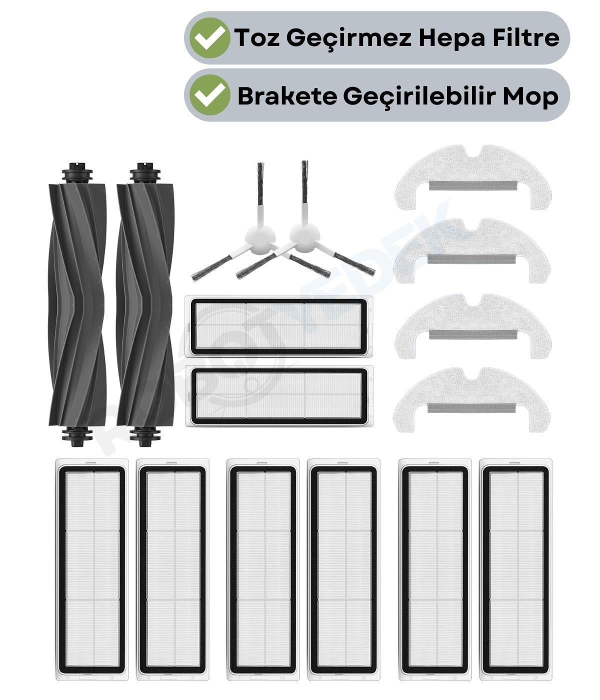 Dreame D10 Plus Gen 2 (RLL42SDA) Uyumlu Yedek Kauçuk Fırça Hepa Filtre Mop Seti-16 Parça
