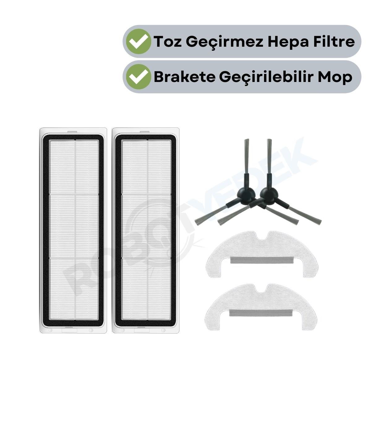 Dreame D10S Plus (RLS6AD) Uyumlu Yedek Hepa Filtre Yan Fırça Mop-6 Parça