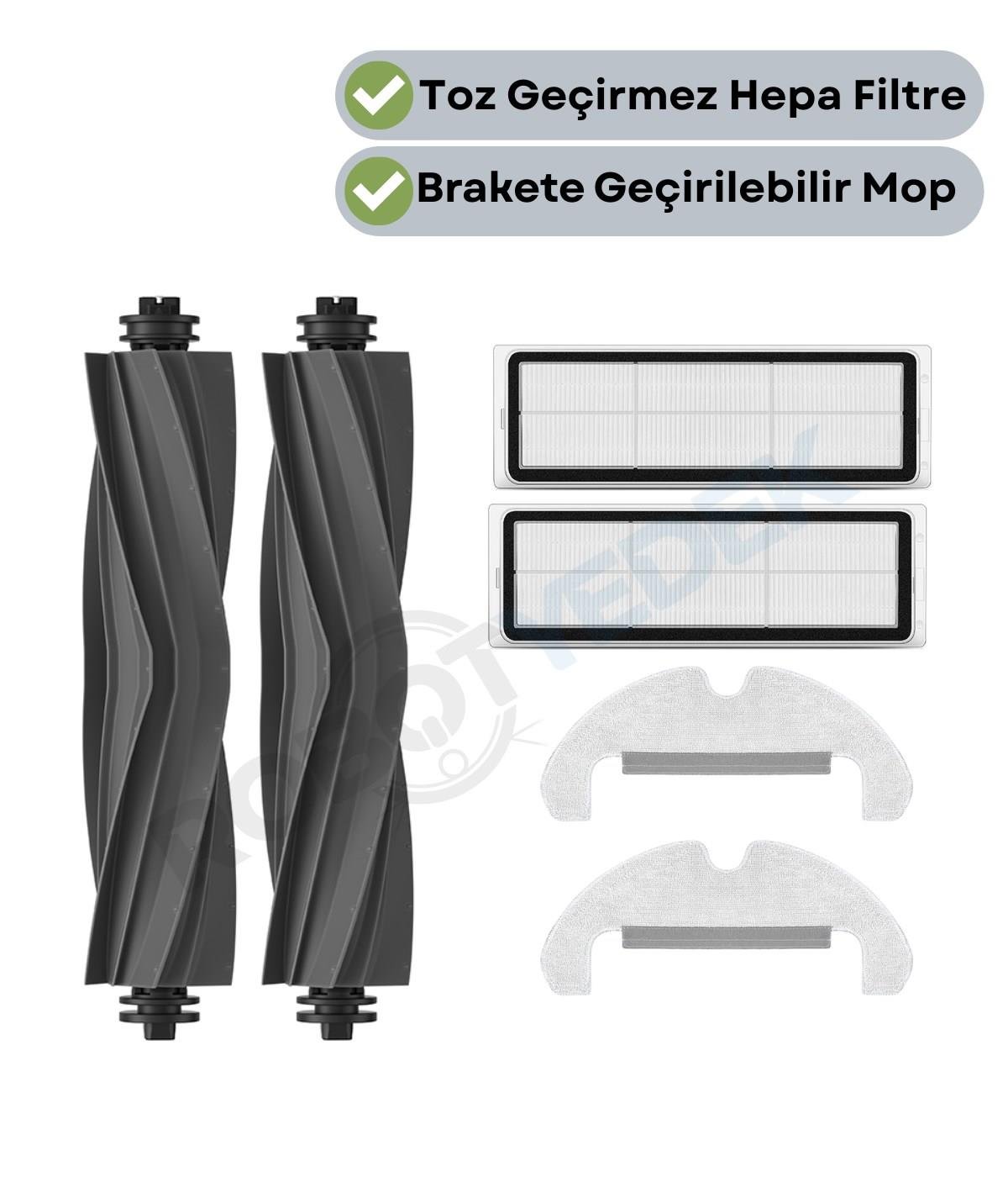Dreame D10S Plus (RLS6AD) Uyumlu Yedek Kauçuk Fırça Hepa Filtre Mop Seti-6 Parça
