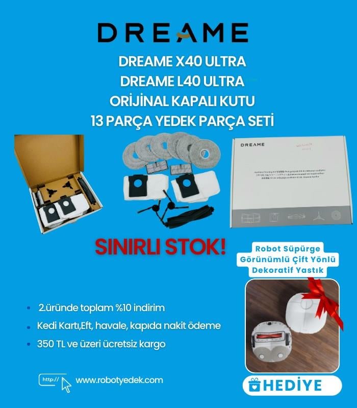 Mova E40 Ultra Orijinal Set- Ana Fırça Hepa Filtre Yan Fırça Mop Bez Toz Torbası-13 Parça