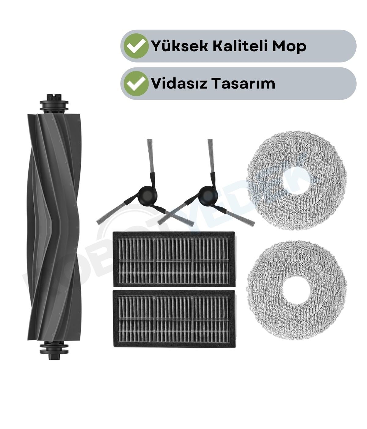 Mova E40 Ultra Uyumlu Kauçuk Fırça Hepa Filtre Mop Seti-7 Parça