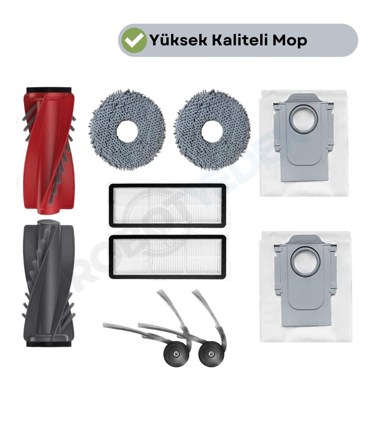 Roborock QRevo C Uyumlu Ana Fırça, Hepa Filtre  Mop  Yan Fırça Toz Torbası Seti 10 Parça