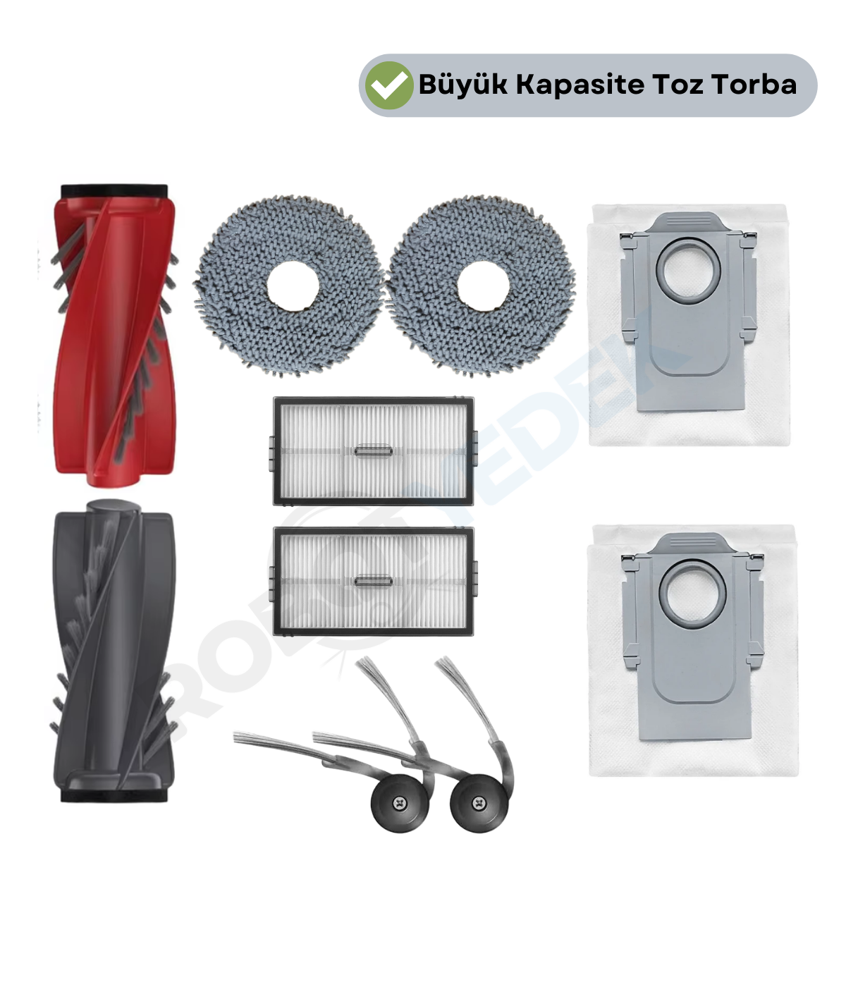 Roborock QRevo Curv 2 Pro Uyumlu Ana Fırça, Hepa Filtre  Mop  Yan Fırça Toz Torbası Seti 10 Parça