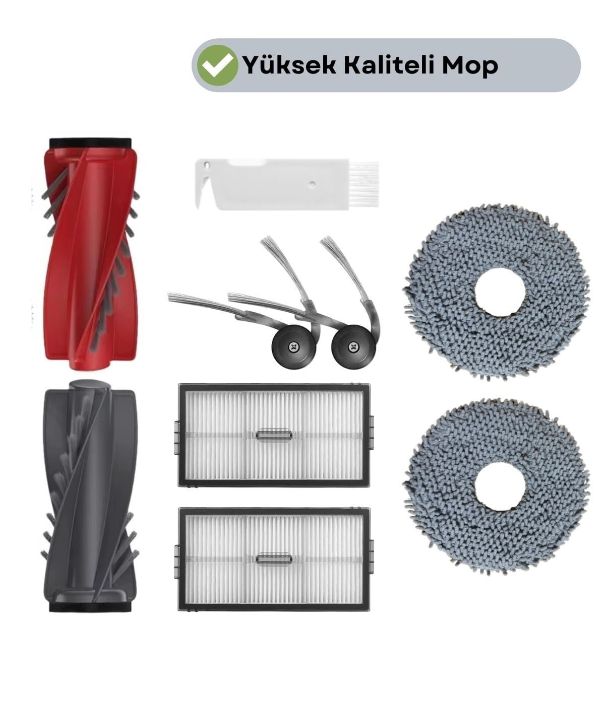 Roborock QRevo Edge 2 Uyumlu Fırça Hepa Filtre Mop Seti-8 Parça