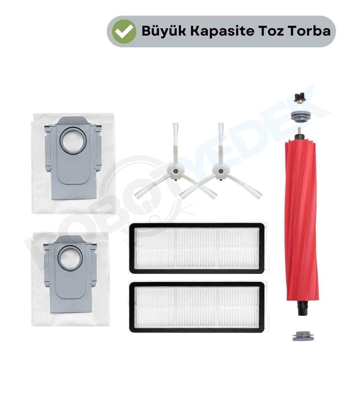 Roborock QRevo S Uyumlu Ana Fırça, Hepa Filtre,Beyaz Yan Fırça, Toz Torbası 7 Parça