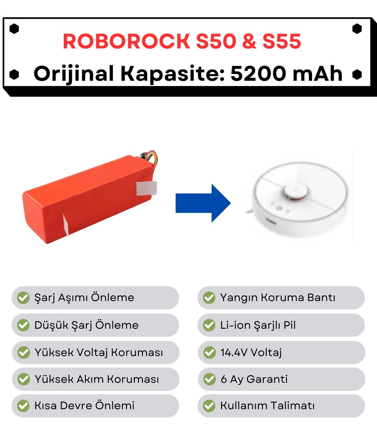 Roborock S50/S55 Uyumlu Batarya 14.4V 5200 mAh Orijinal Kapasite Robot Süpürge Pili
