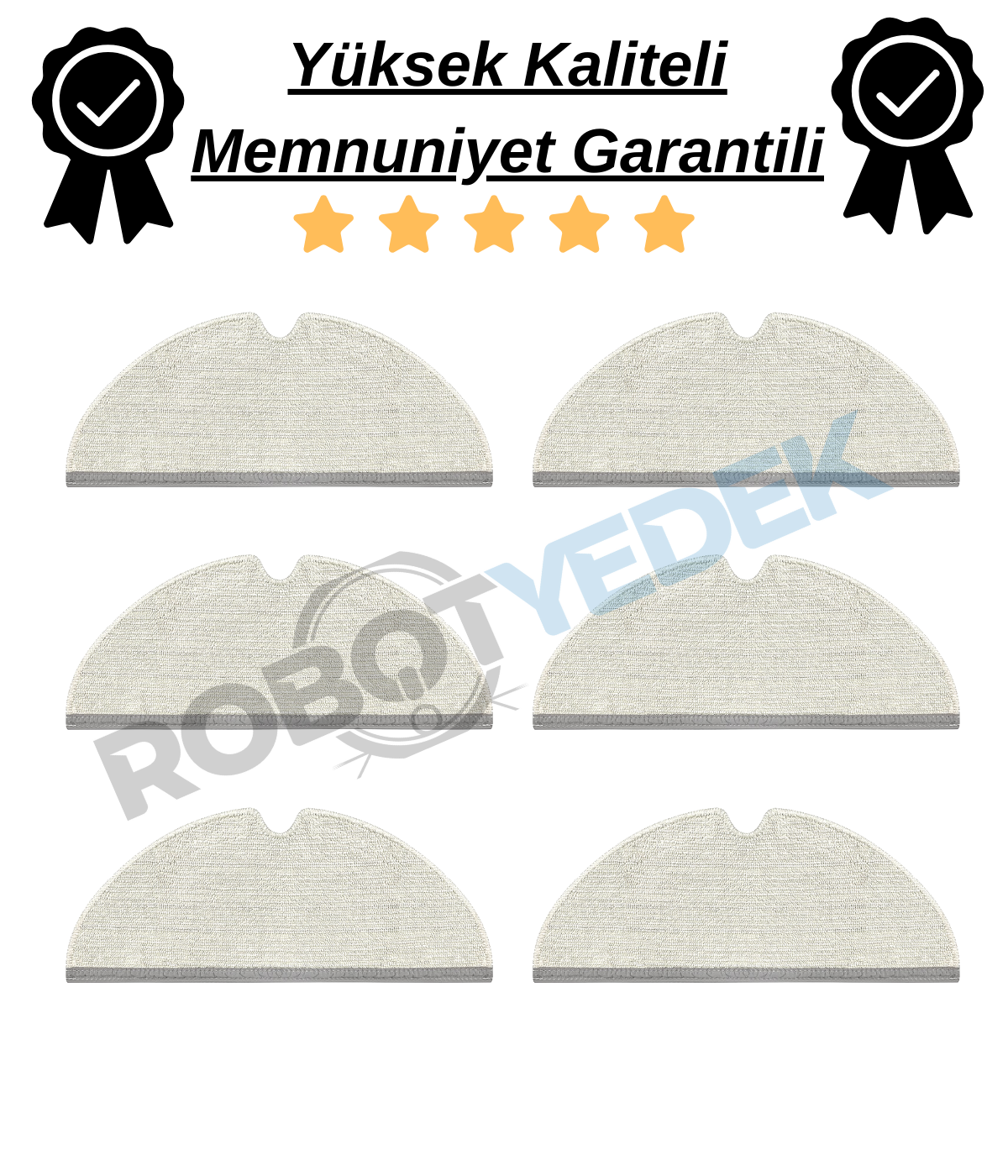 Roborock S6/S6 Pure Uyumlu Yüksek Kaliteli 6 Adet Mop-Tam Yüzey Mikrofiber ve Kalın