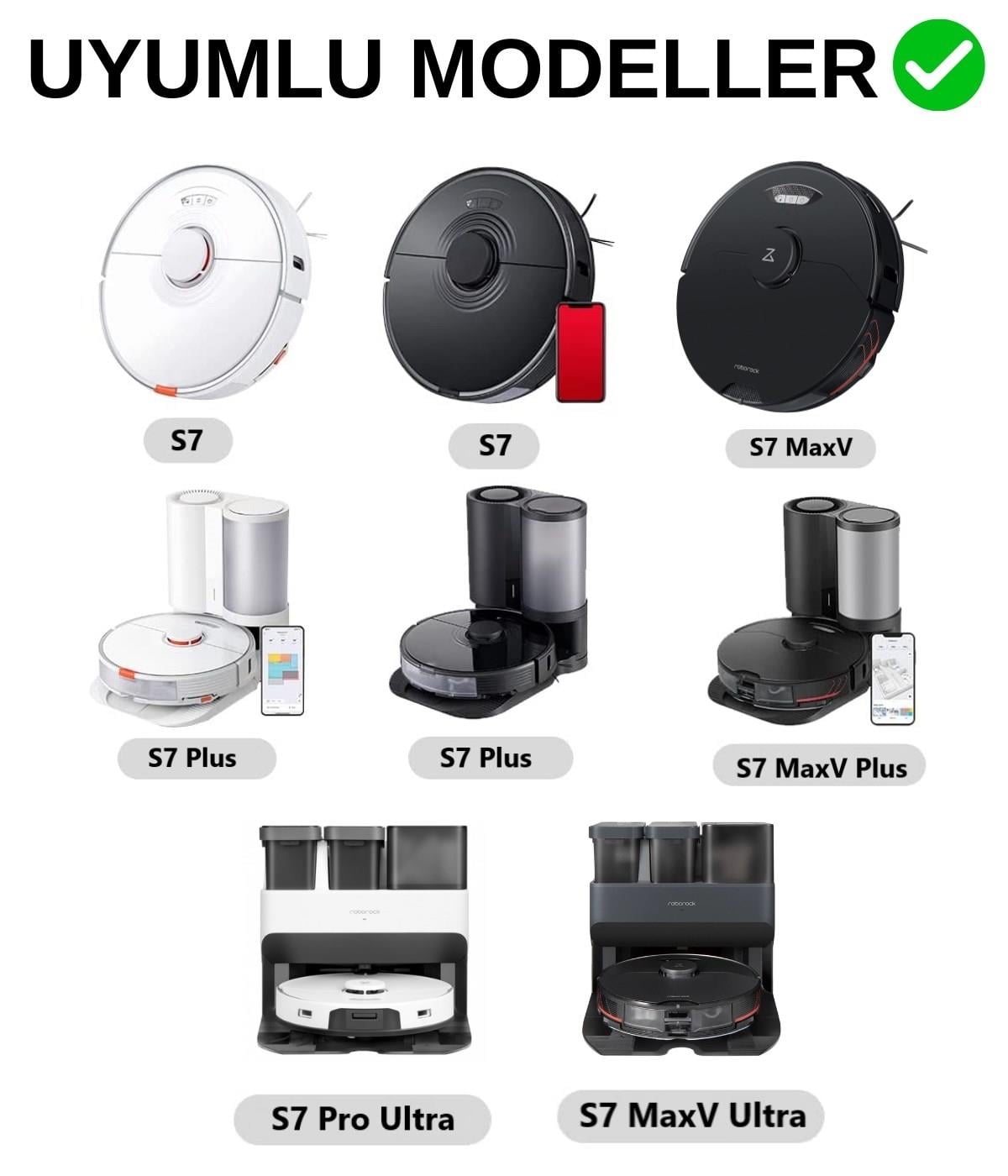 Roborock S7 Beyaz Uyumlu Yedek Hepa Filtre ve Yan Fırça-8 Parça