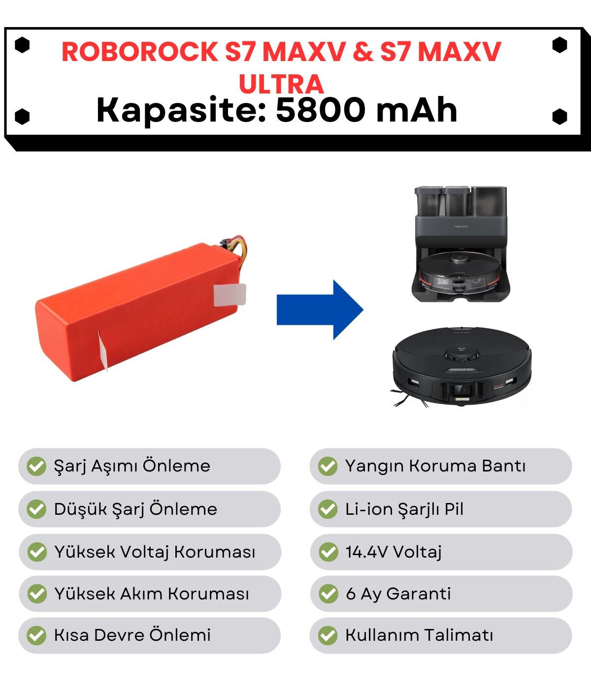 Roborock S7 Maxv S7 Maxv Ultra Uyumlu Batarya 14.4V 5800 mAh Robot Süpürge Pili
