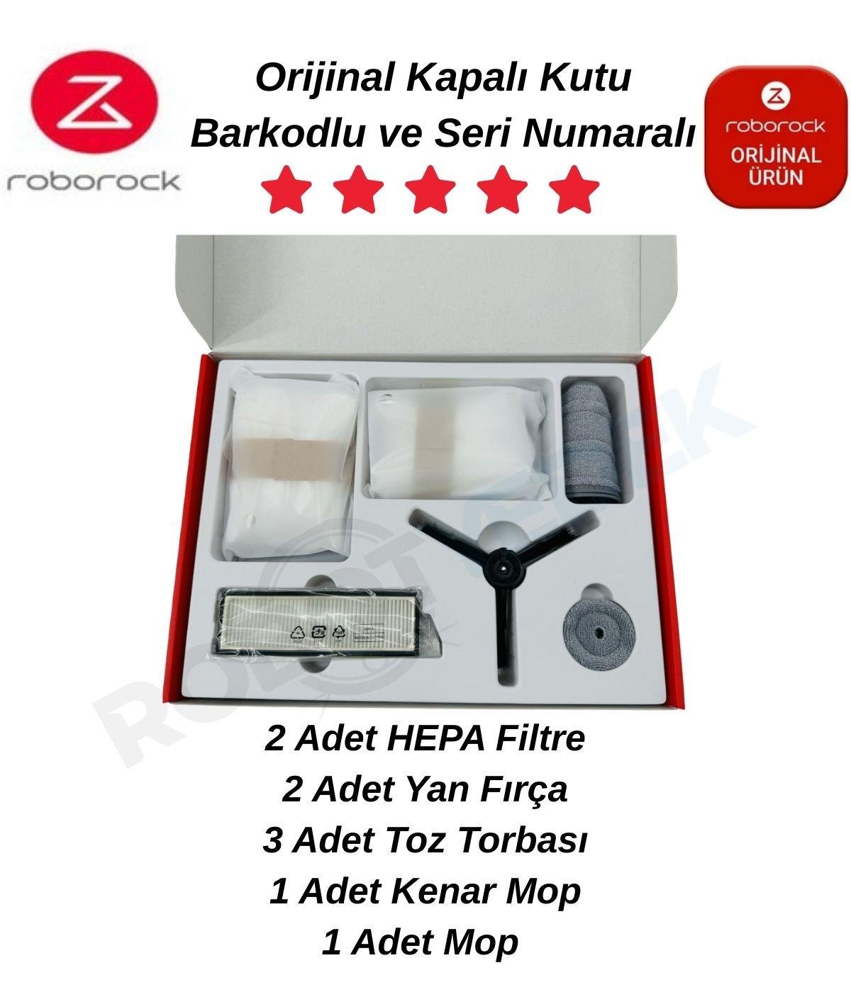 Roborock S8 MaxV Ultra Orijinal Set- Hepa Filtre Yan Fırça Toz Torbası Mop Kenar Mop-9 Parça