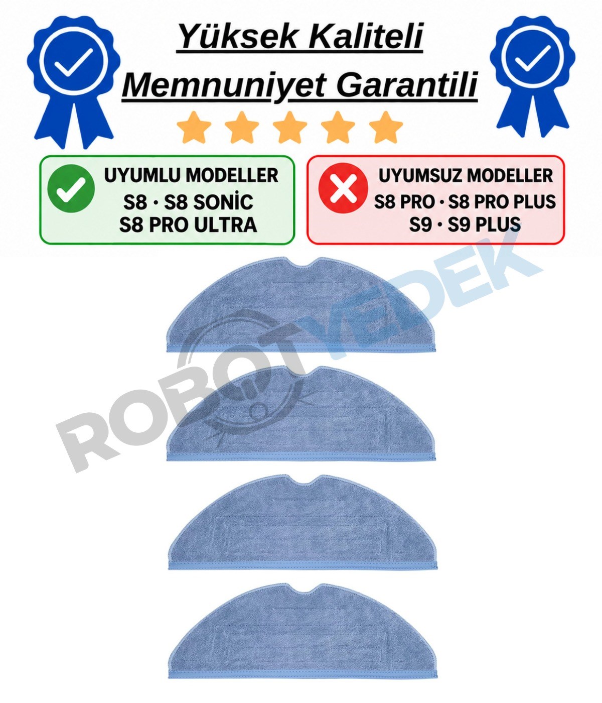 Roborock S8, S8 Plus, S8 Pro Ultra Uyumlu 4 Adet Mop Fiber Bez Paspas-Yüksek Kaliteli