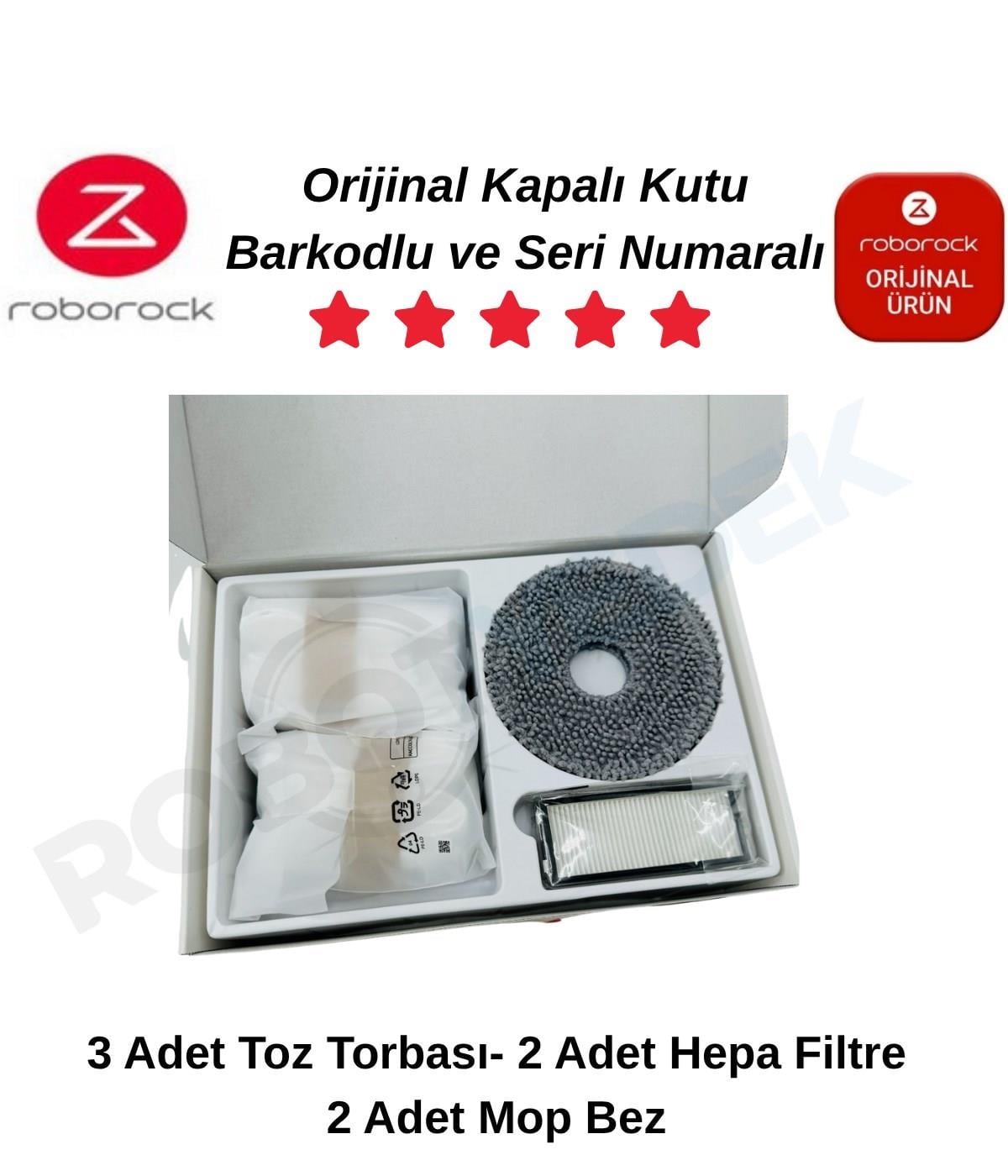 Roborock Saros Z70 Orijinal Set Hepa Filtre Toz Torbası Mop Bez-7 Parça