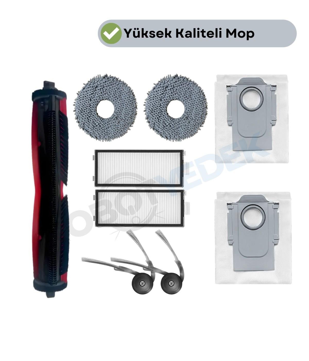 Roborock Saros Z70 Uyumlu Ana Fırça, Hepa Filtre  Mop  Yan Fırça Toz Torbası Seti 9 Parça