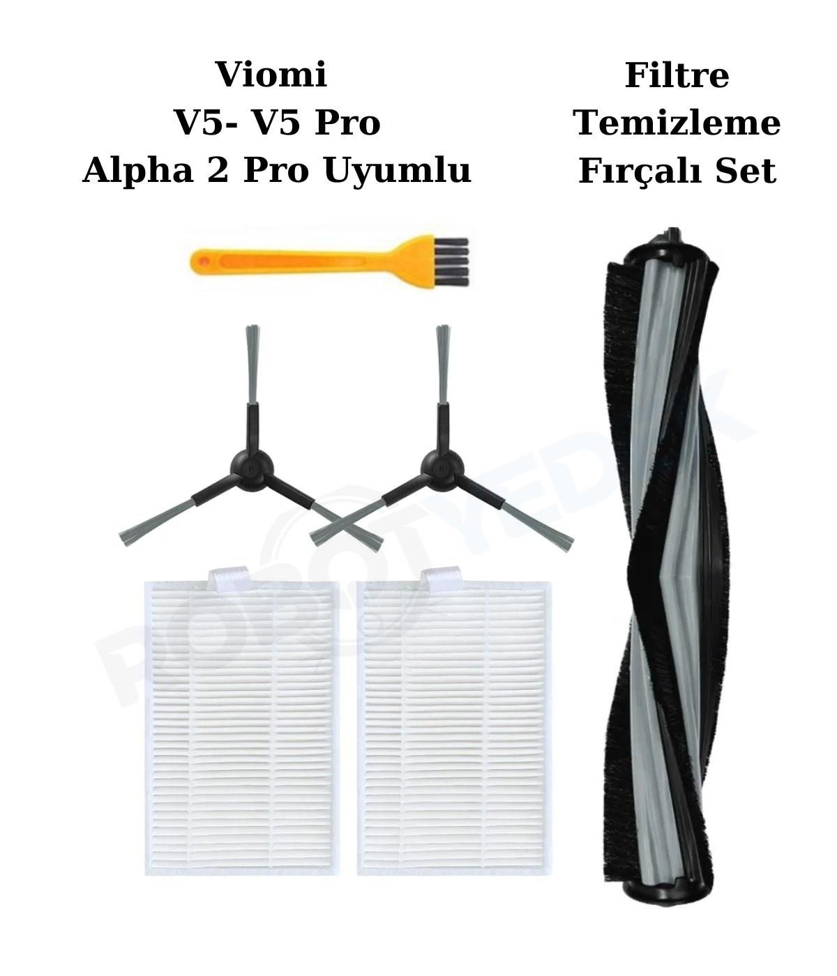 Viomi Alpha 2 Pro Uyumlu Yedek Ana Fırça,  Hepa Filtre, Yan Fırça-7 Parça