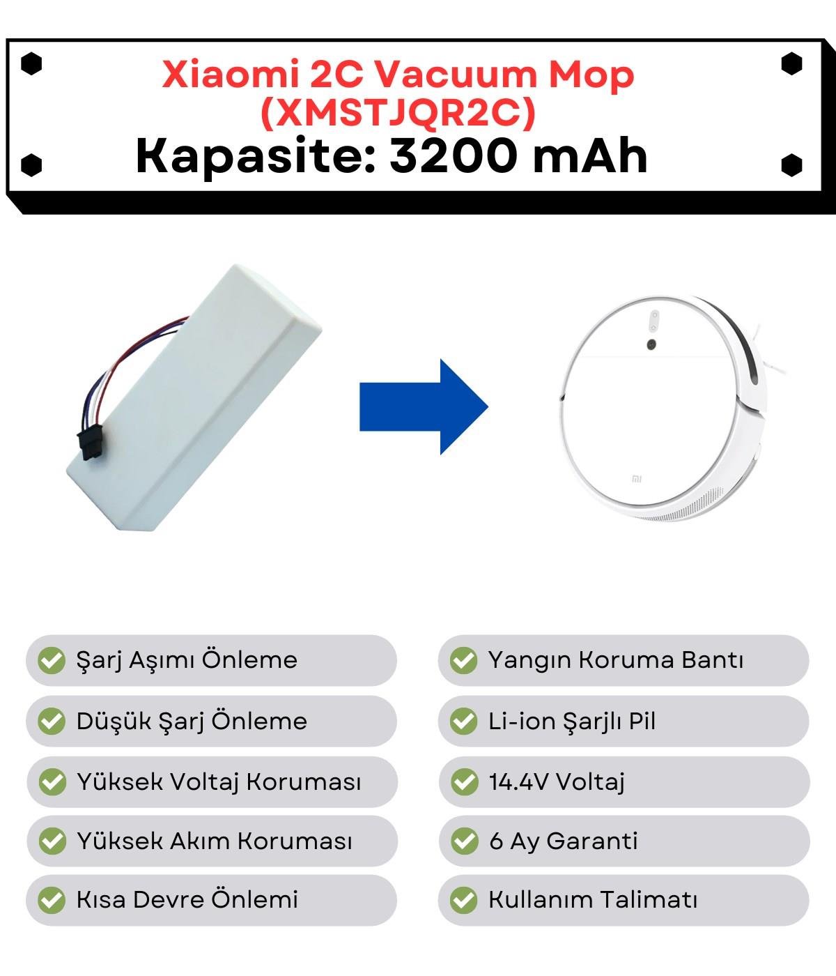 Xiaomi 2C Vacuum Mop XMSTJQR2C Uyumlu Batarya 14.4V 3200 mAh Robot Süpürge Pili