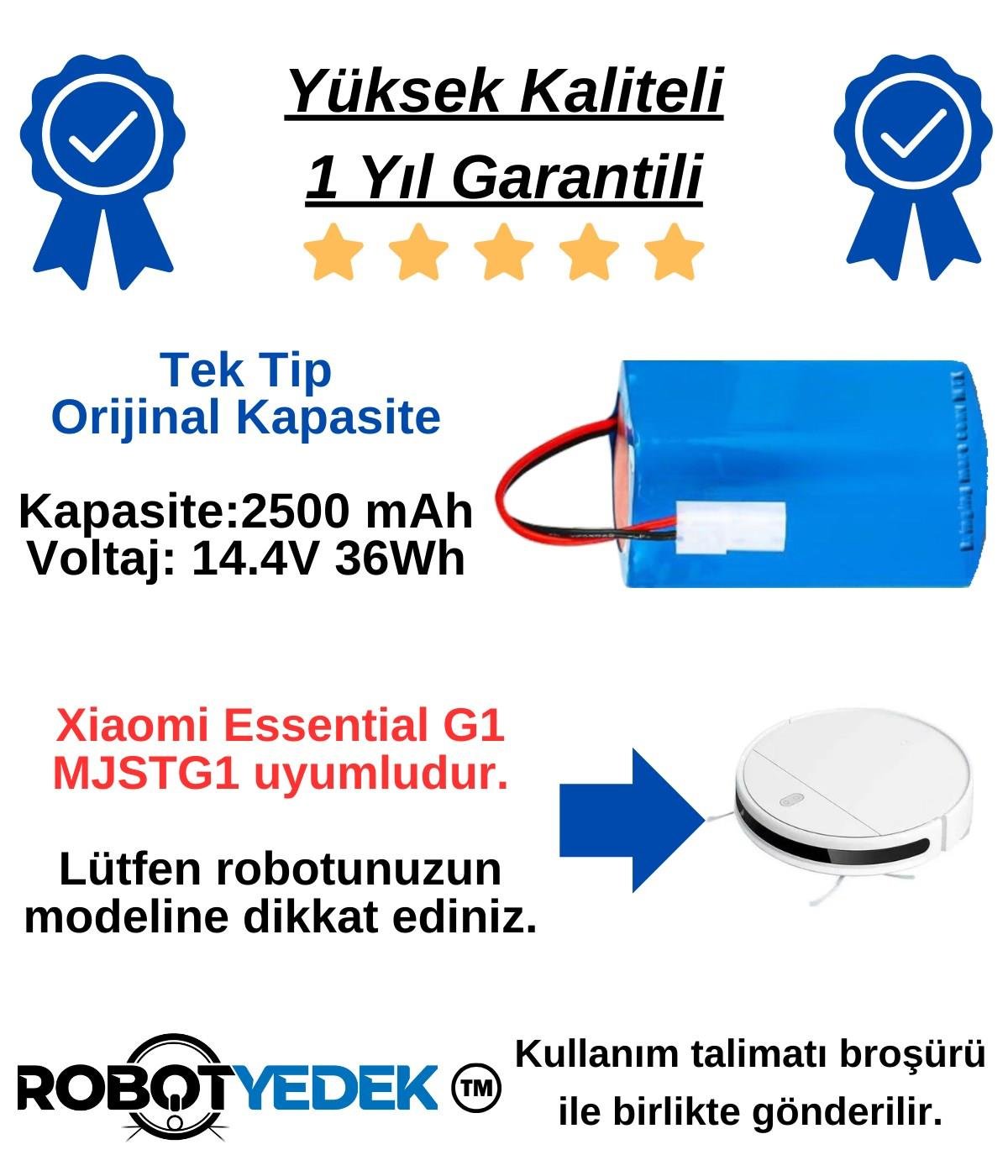 Xiaomi Mi Vacuum Mop 2in1 Essential Batarya MJSTG1 14.4v 2500mah Robot Süpürge Pili