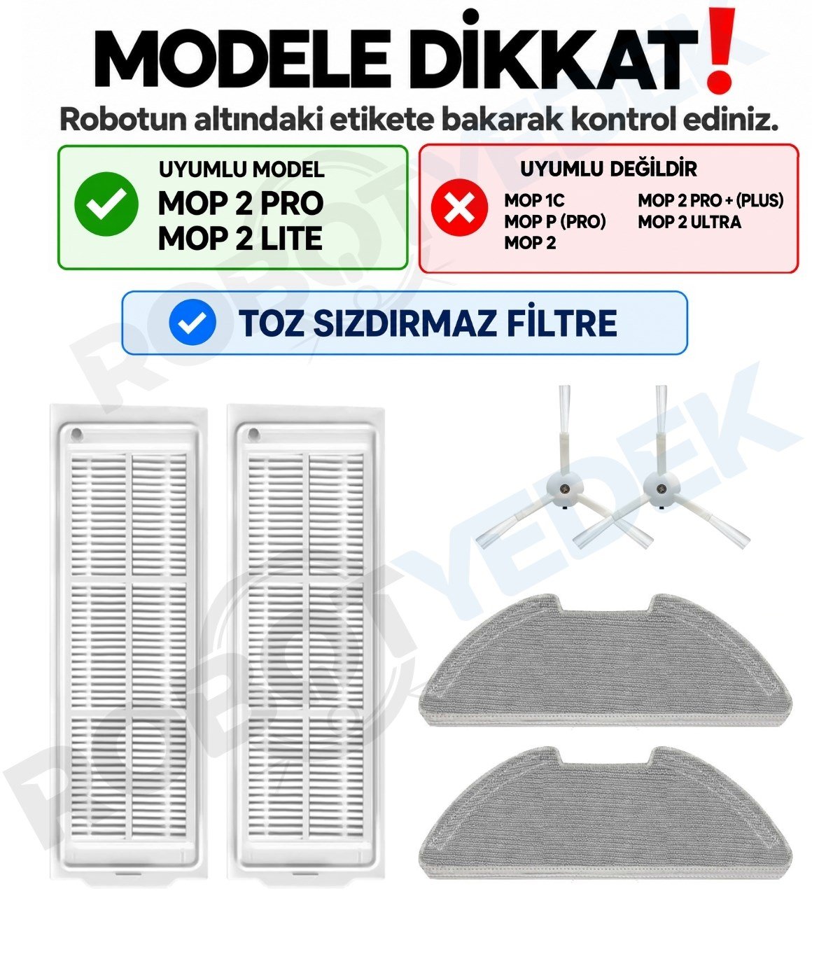 Xiaomi Mop 2 Pro (Beyaz) MJST1SHW Beyaz Uyumlu Yedek Fırça Filtre Mop Seti-6 Parça